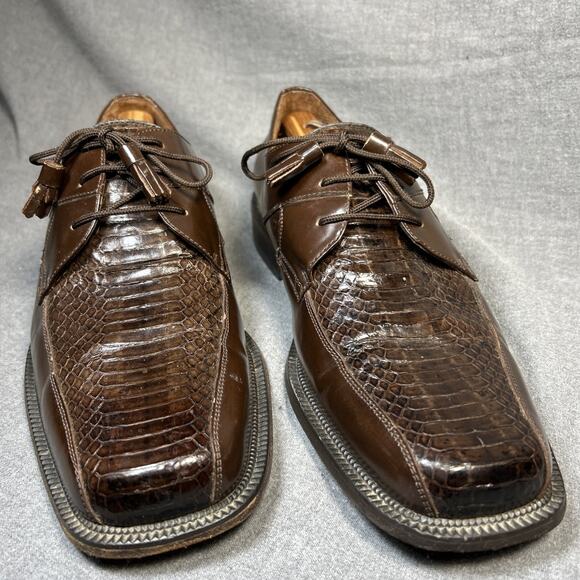 Florsheim Brown Barret's Men's Genuine Snake Shoes Tassel Lace Up Sz 12 D 11172 - Picture 2 of 9